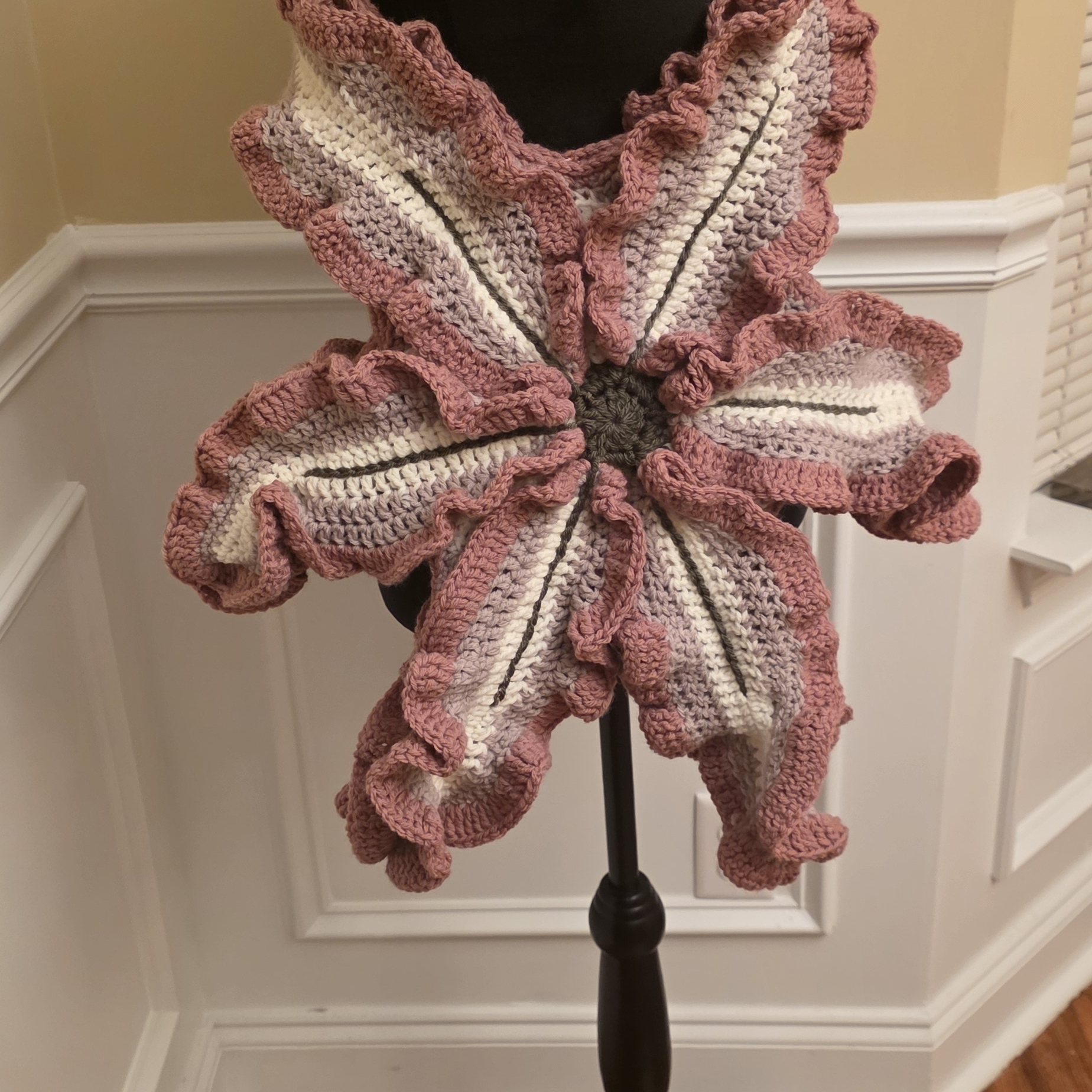 Handmade Crocheted Flower Purse In Dusty Rose And Cream